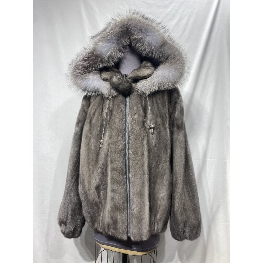 blue iris mink jacket w/ hood (81212)